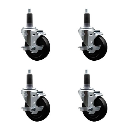 Service Caster 4'' Hard Rubber Swivel 1-1/8'' Expanding Stem Caster Set with Brake, 4PK SCC-EX20S414-HRS-TLB-118-4